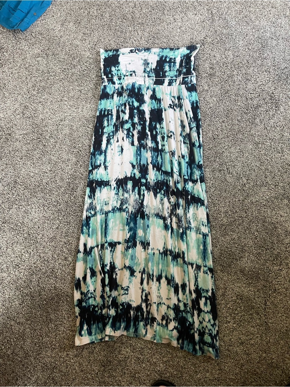 Strapless Tie-Dye Maxi Dress in Aqua & Navy